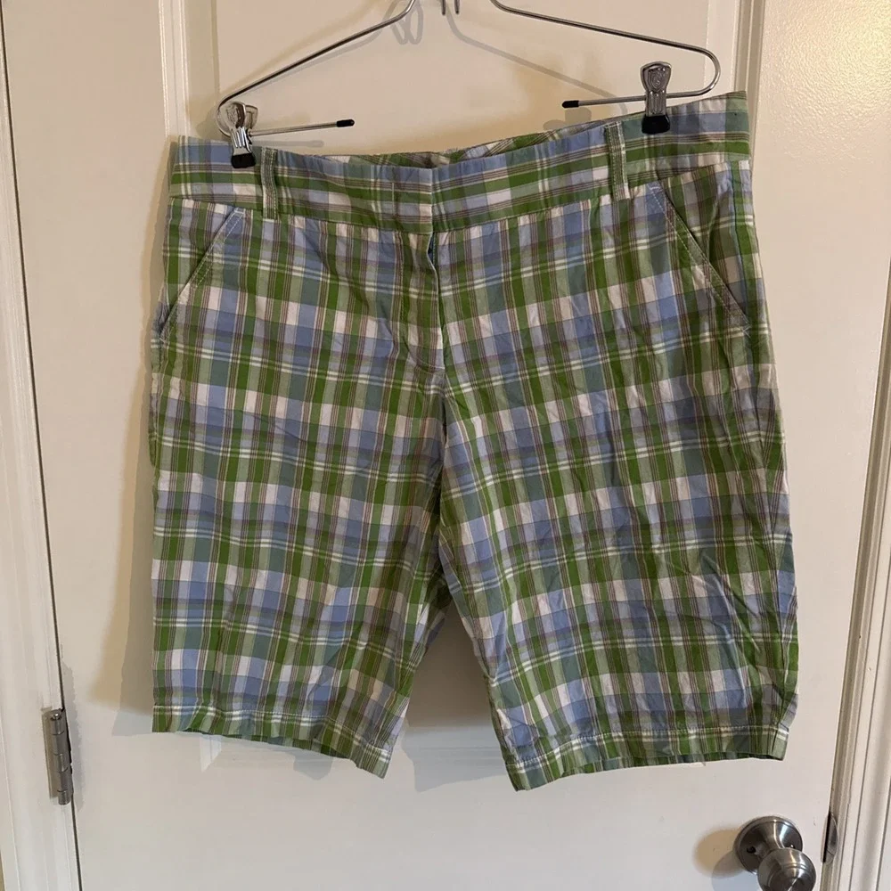 J Crew Women's Green Plaid Long Bermuda Shorts City Fit Size 14 Y2K